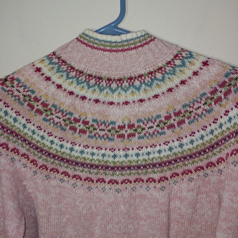 VTG Tiara International Mock Neck Full Zip Fair Island Knit Cardigan Sz S Pink - Picture 6 of 6